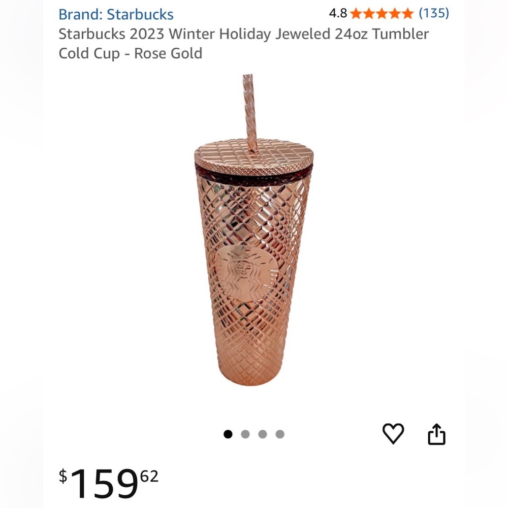 NWOT Starbucks 2023 Winter Holiday Jeweled 24oz Tumbler Cold Cup - Rose Gold - Picture 7 of 7
